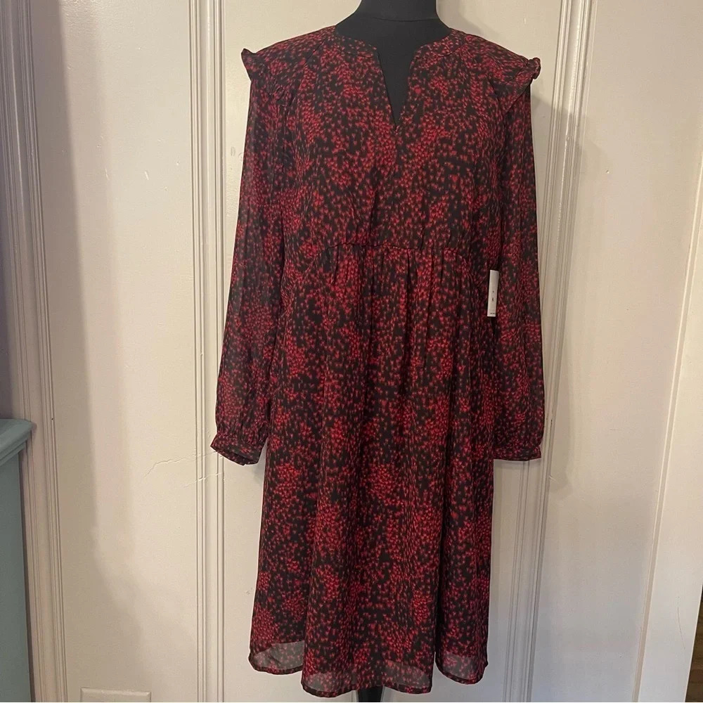 Beachlunchlounge Size M‎ Red Black Kelsea Babydoll Semi Sheer Flowy Ruffle Dress